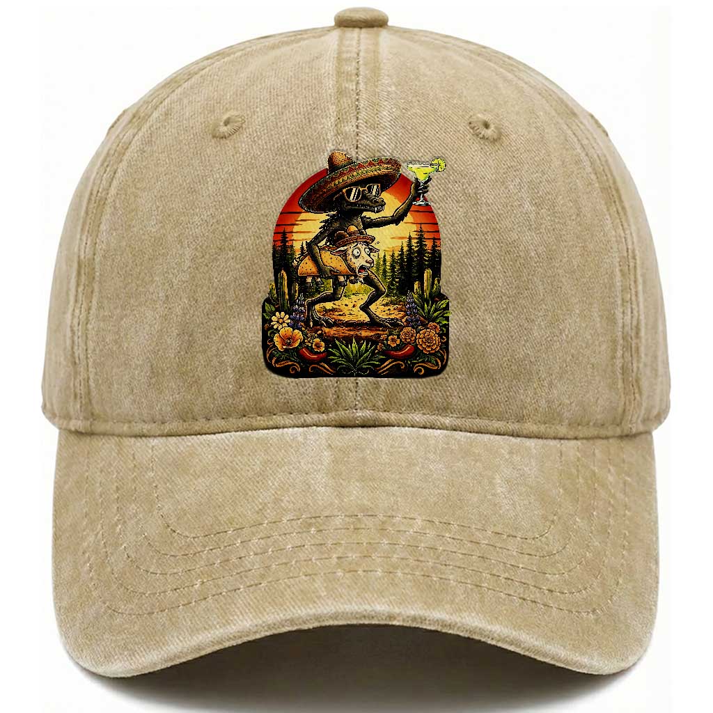 Funny Chupacabra Goat Taco Lover Washed Cotton Baseball Cap - Cinco De Mayo Party Gift TS12 Print Your Wear