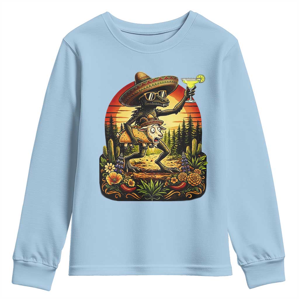 Funny Chupacabra Goat Taco Lover Youth Sweatshirt Cinco De Mayo Party Gift TS12 Light Blue Print Your Wear