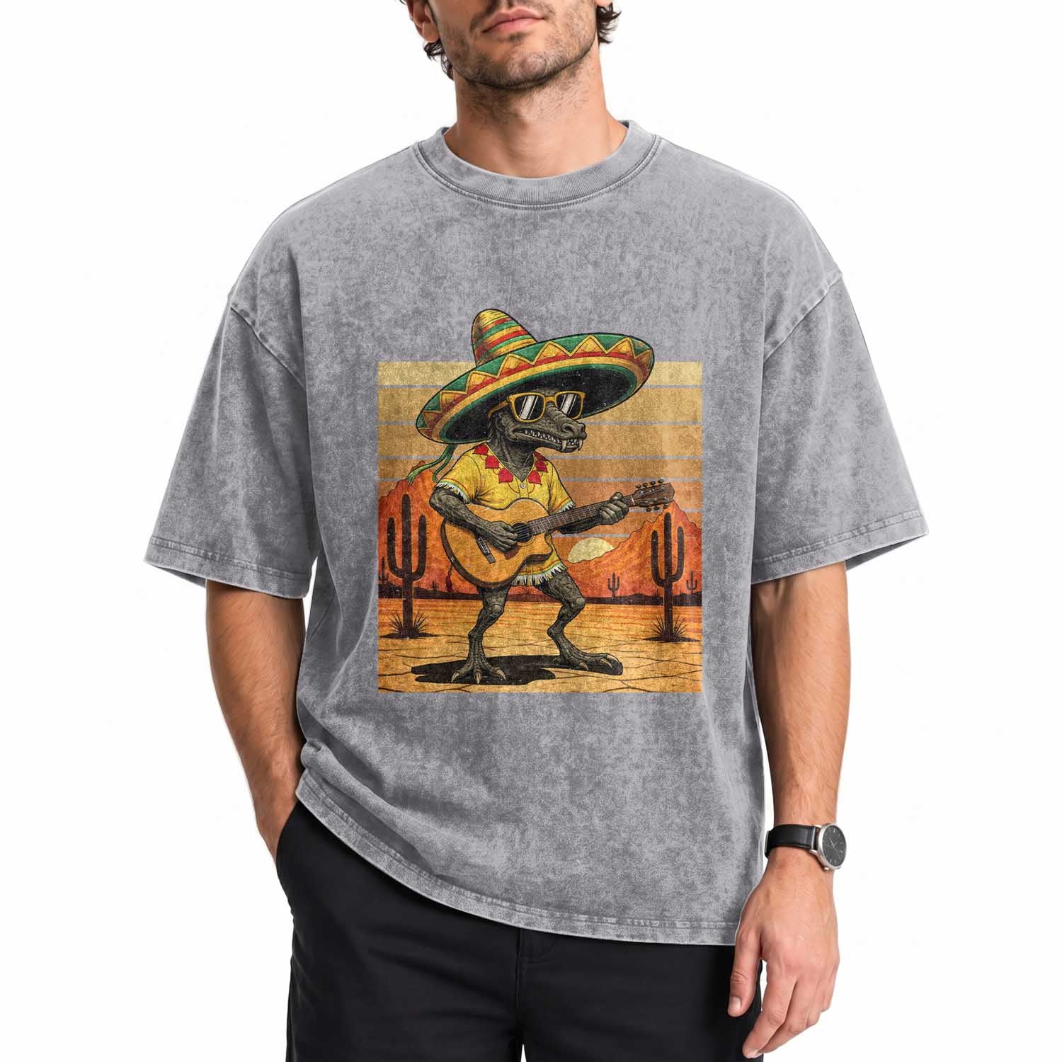 Funny Cinco De Mayo Chupacabra Washed Cotton T-Shirt Guitar Fiesta Gift