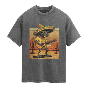 Funny Cinco De Mayo Chupacabra Washed Cotton T-Shirt Guitar Fiesta Gift