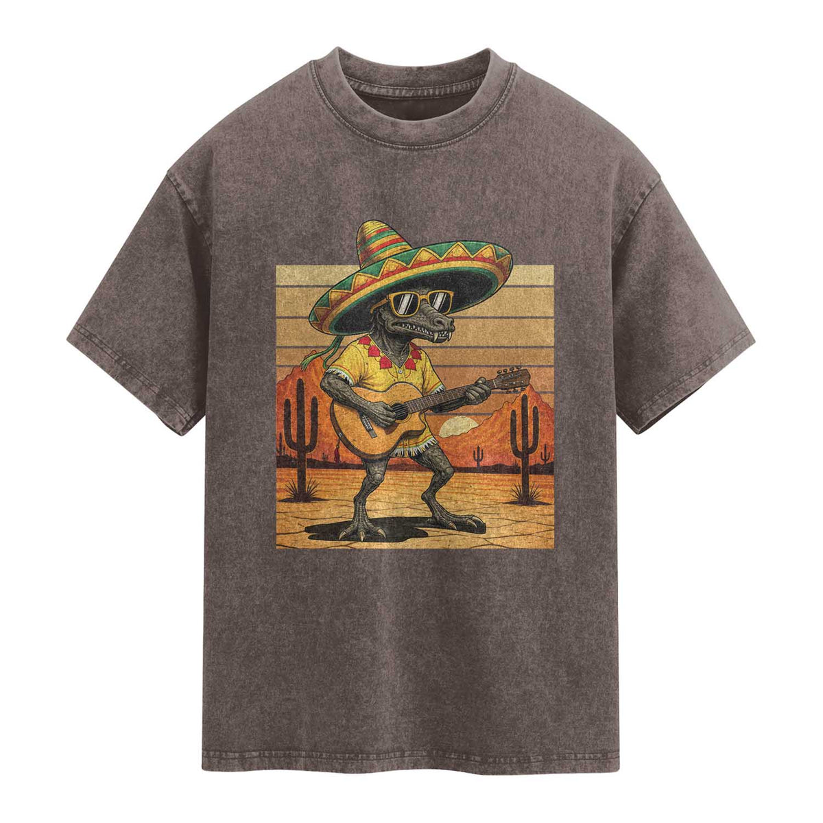 Funny Cinco De Mayo Chupacabra Washed Cotton T-Shirt Guitar Fiesta Gift