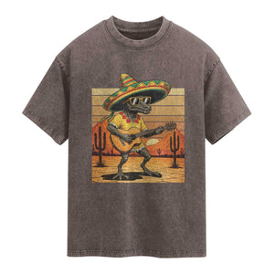 Funny Cinco De Mayo Chupacabra Washed Cotton T-Shirt Guitar Fiesta Gift