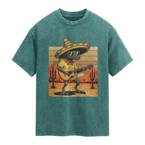 Funny Cinco De Mayo Chupacabra Washed Cotton T-Shirt Guitar Fiesta Gift