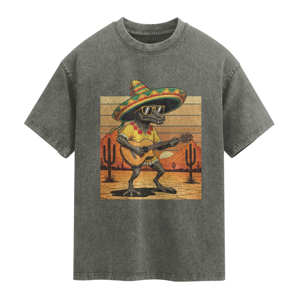 Funny Cinco De Mayo Chupacabra Washed Cotton T-Shirt Guitar Fiesta Gift