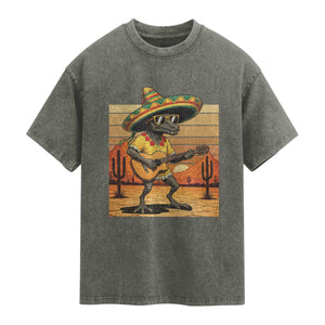 Funny Cinco De Mayo Chupacabra Washed Cotton T-Shirt Guitar Fiesta Gift