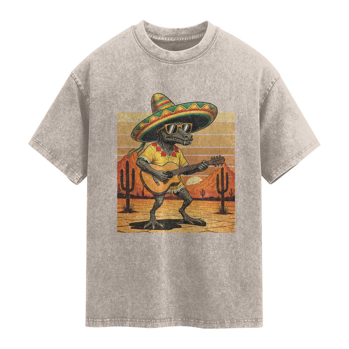 Funny Cinco De Mayo Chupacabra Washed Cotton T-Shirt Guitar Fiesta Gift