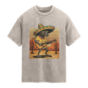 Funny Cinco De Mayo Chupacabra Washed Cotton T-Shirt Guitar Fiesta Gift