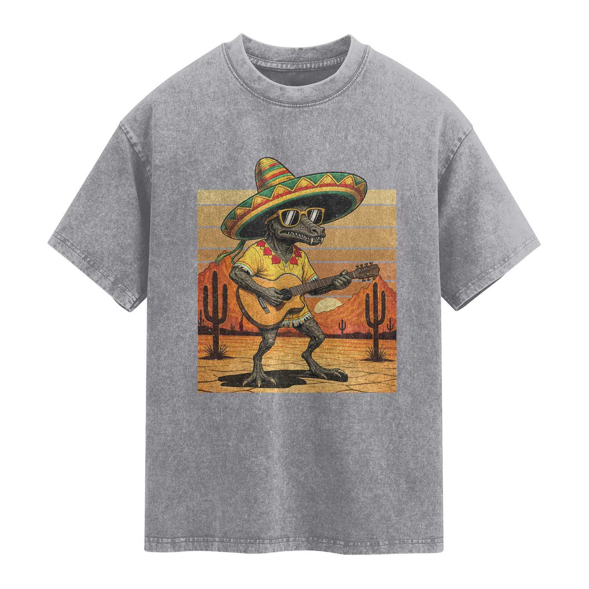 Funny Cinco De Mayo Chupacabra Washed Cotton T-Shirt Guitar Fiesta Gift