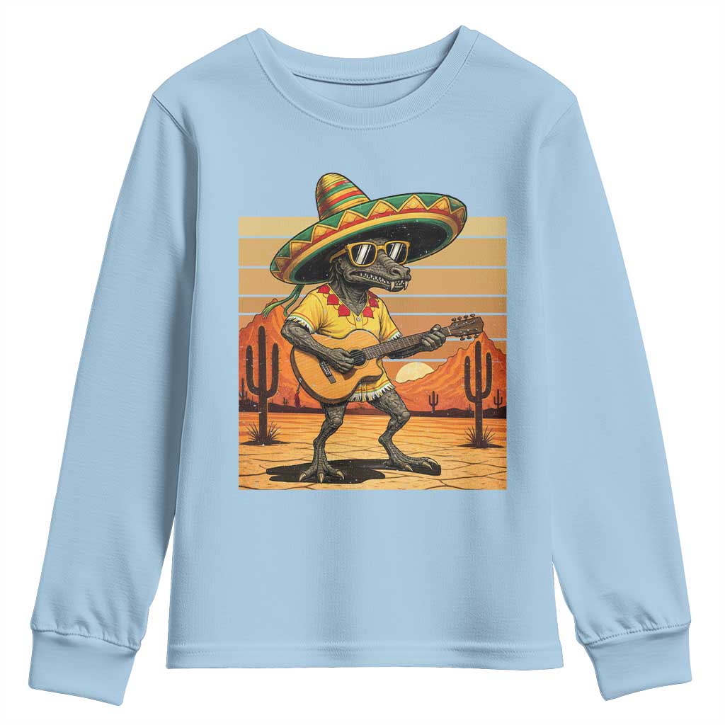 Funny Cinco De Mayo Chupacabra Youth Sweatshirt Guitar Fiesta Gift TS12 Light Blue Print Your Wear