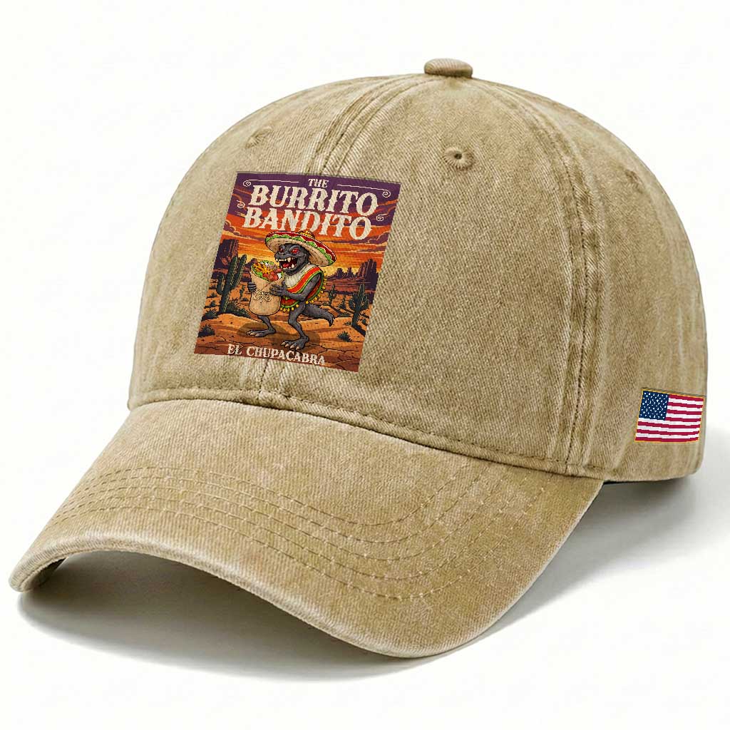 Funny El Chupacabra Burrito Bandito Washed Cotton Baseball Cap Cinco De Mayo Gift TS12 Print Your Wear