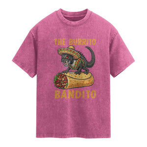 Funny Cinco De Mayo Chupacabra Washed Cotton T-Shirt The Burrito Bandito