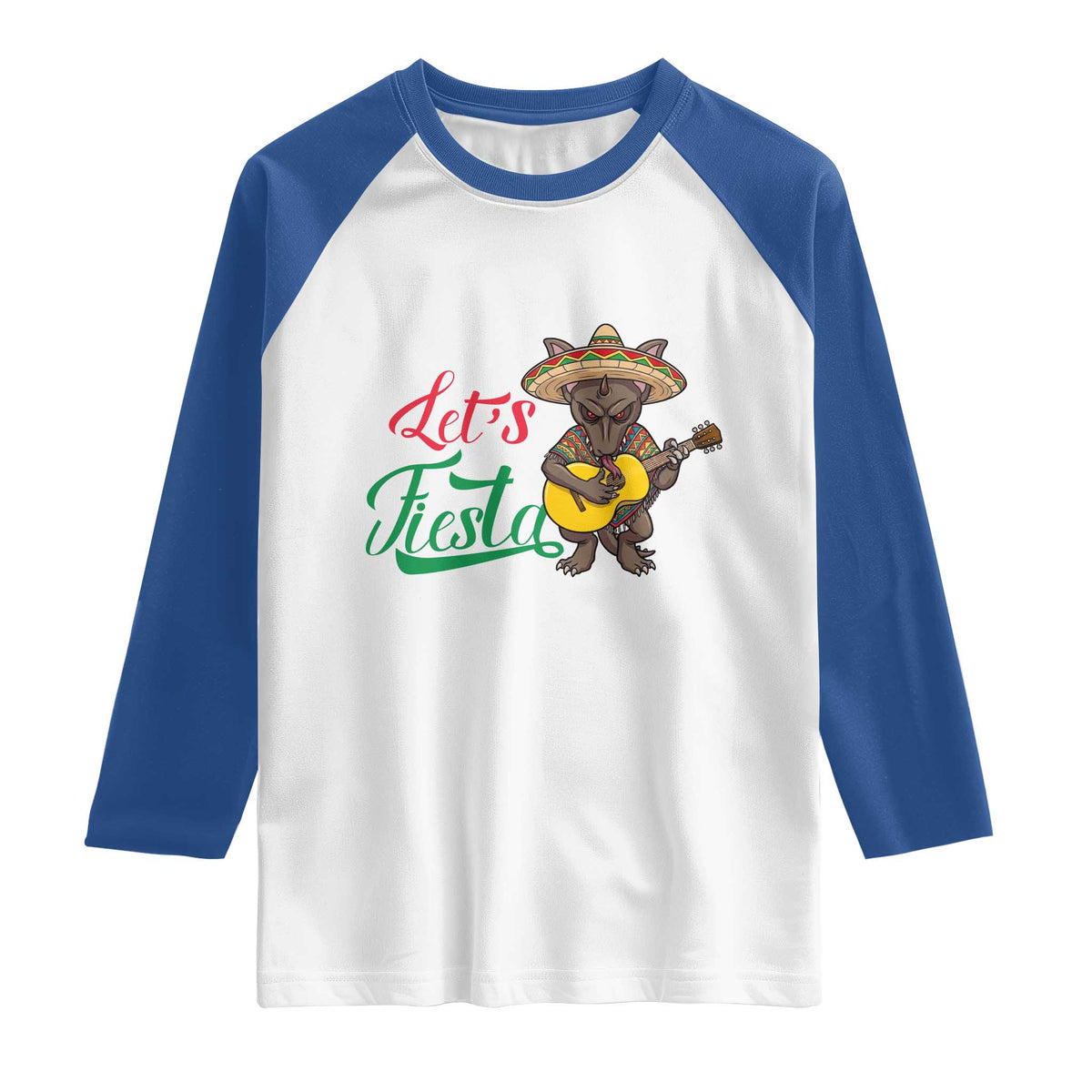 Funny Cinco De Mayo Chupacabra Raglan Shirt Lets Fiesta TS12 White Royal Print Your Wear