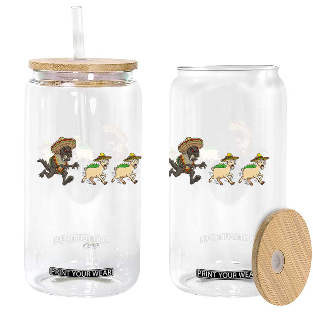 Funny Mexican Fiesta Gift Glass Can Chupacabra Chasing Taco Goat TS12 Print Your Wear