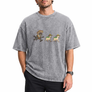 Funny Mexican Fiesta Gift Washed Cotton T-Shirt Chupacabra Chasing Taco Goat