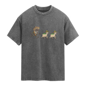 Funny Mexican Fiesta Gift Washed Cotton T-Shirt Chupacabra Chasing Taco Goat