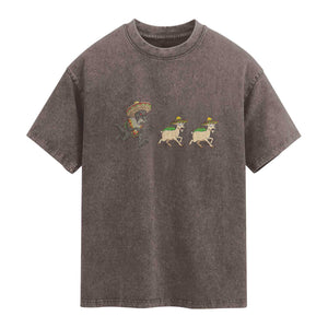 Funny Mexican Fiesta Gift Washed Cotton T-Shirt Chupacabra Chasing Taco Goat