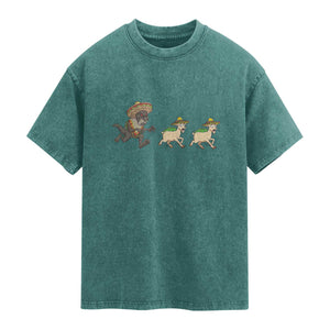 Funny Mexican Fiesta Gift Washed Cotton T-Shirt Chupacabra Chasing Taco Goat