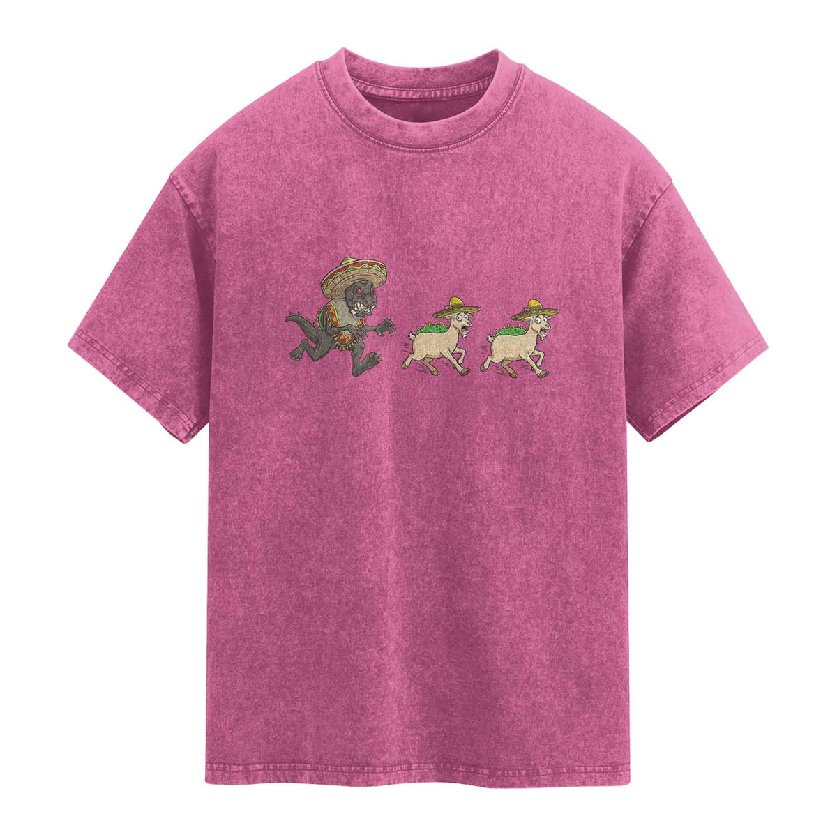 Funny Mexican Fiesta Gift Washed Cotton T-Shirt Chupacabra Chasing Taco Goat