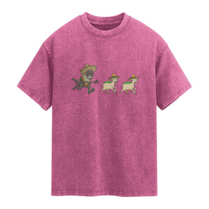 Funny Mexican Fiesta Gift Washed Cotton T-Shirt Chupacabra Chasing Taco Goat