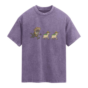 Funny Mexican Fiesta Gift Washed Cotton T-Shirt Chupacabra Chasing Taco Goat