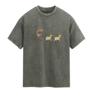 Funny Mexican Fiesta Gift Washed Cotton T-Shirt Chupacabra Chasing Taco Goat