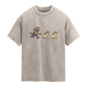 Funny Mexican Fiesta Gift Washed Cotton T-Shirt Chupacabra Chasing Taco Goat