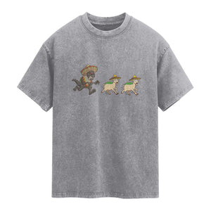 Funny Mexican Fiesta Gift Washed Cotton T-Shirt Chupacabra Chasing Taco Goat
