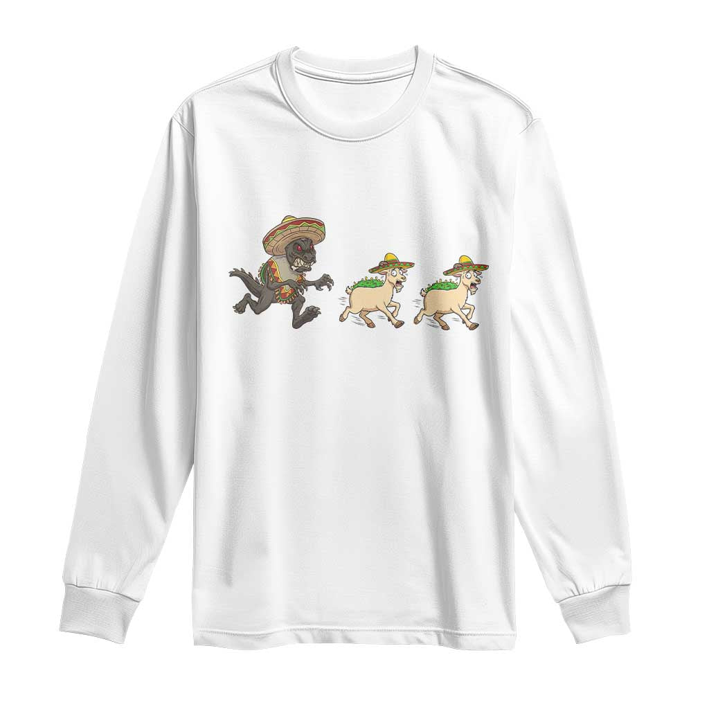 Funny Mexican Fiesta Gift Long Sleeve Shirt Chupacabra Chasing Taco Goat TS12 White Print Your Wear
