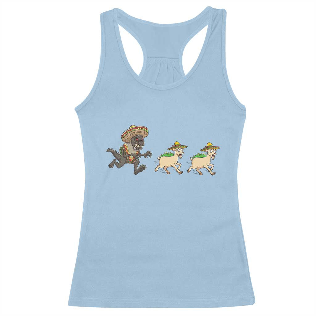 Funny Mexican Fiesta Gift Racerback Tank Top Chupacabra Chasing Taco Goat TS12 Light Blue Print Your Wear