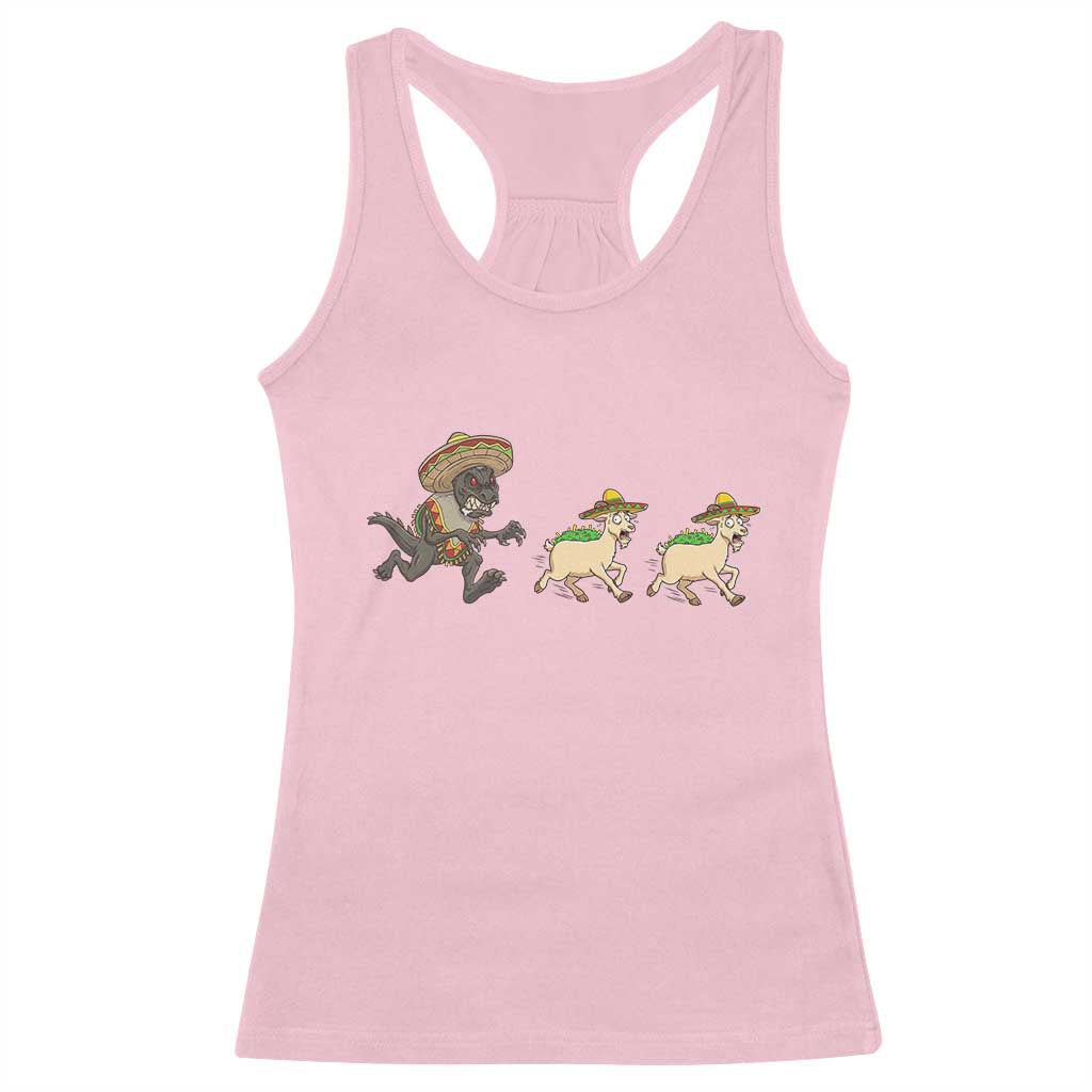 Funny Mexican Fiesta Gift Racerback Tank Top Chupacabra Chasing Taco Goat TS12 Light Pink Print Your Wear