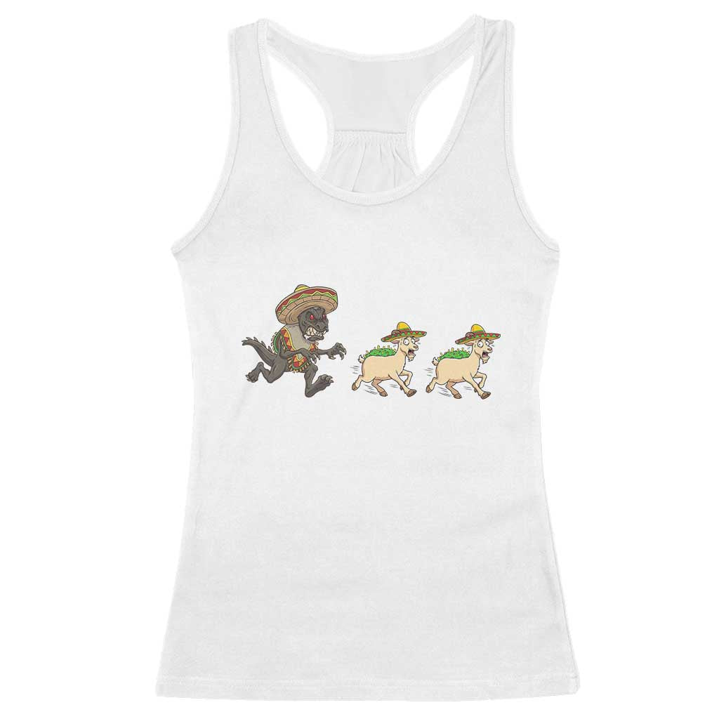 Funny Mexican Fiesta Gift Racerback Tank Top Chupacabra Chasing Taco Goat TS12 White Print Your Wear