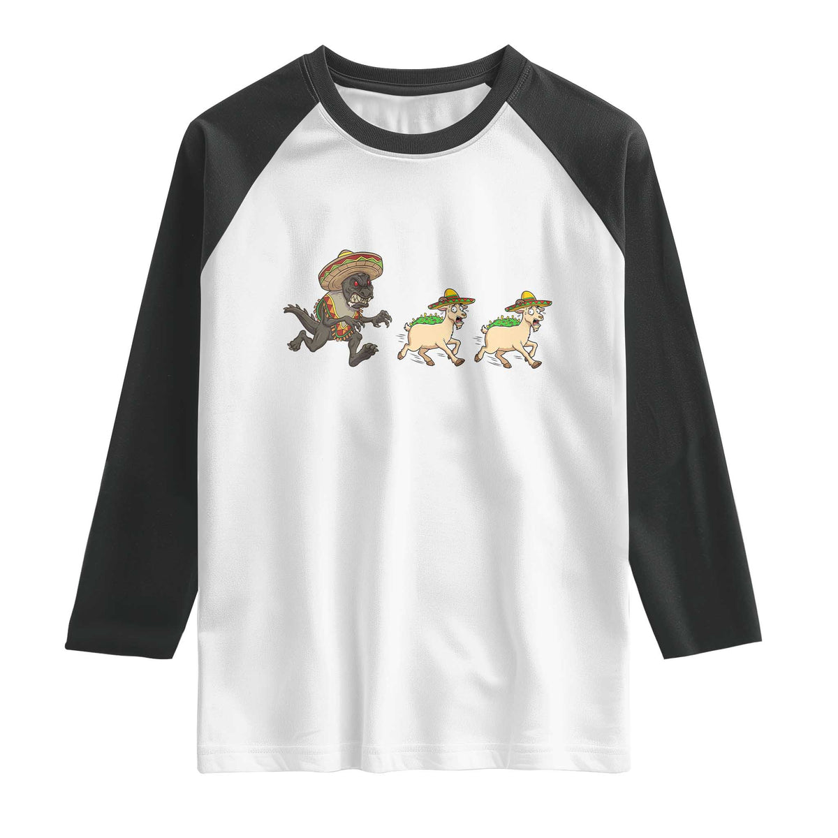 Funny Mexican Fiesta Gift Raglan Shirt Chupacabra Chasing Taco Goat TS12 White Black Print Your Wear