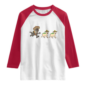Funny Mexican Fiesta Gift Raglan Shirt Chupacabra Chasing Taco Goat TS12 White Red Print Your Wear