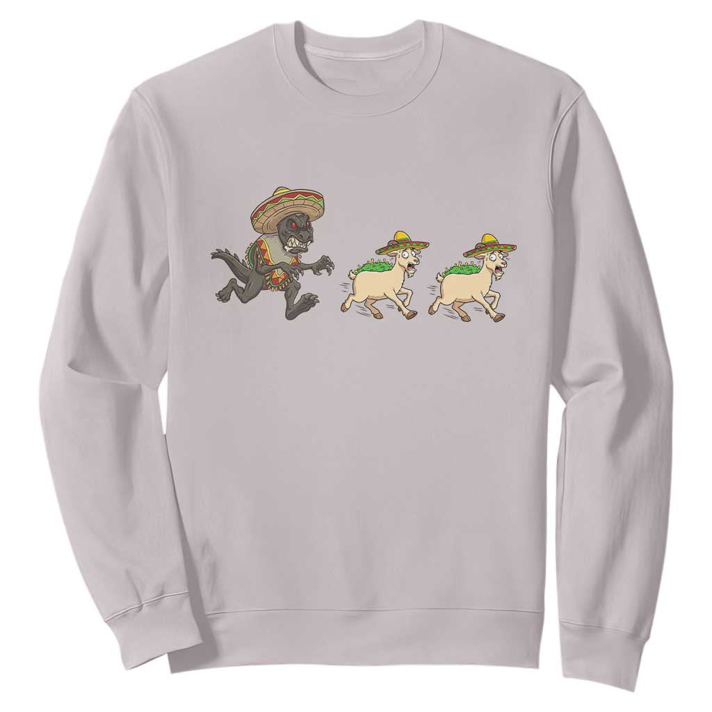 Funny Mexican Fiesta Gift Sweatshirt Chupacabra Chasing Taco Goat TS12 Ice Gray Print Your Wear