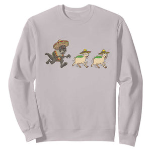 Funny Mexican Fiesta Gift Sweatshirt Chupacabra Chasing Taco Goat TS12 Ice Gray Print Your Wear
