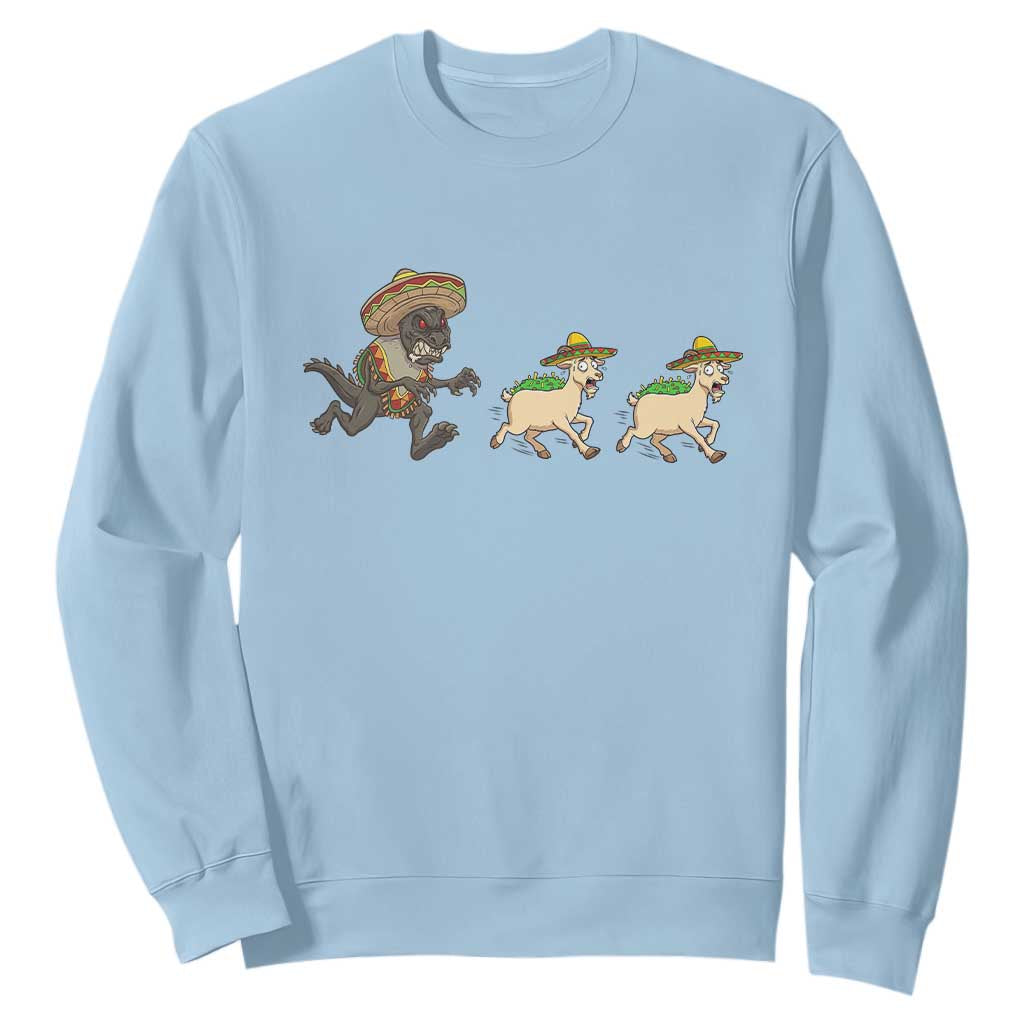 Funny Mexican Fiesta Gift Sweatshirt Chupacabra Chasing Taco Goat TS12 Light Blue Print Your Wear