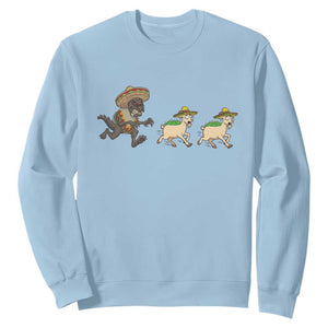 Funny Mexican Fiesta Gift Sweatshirt Chupacabra Chasing Taco Goat TS12 Light Blue Print Your Wear