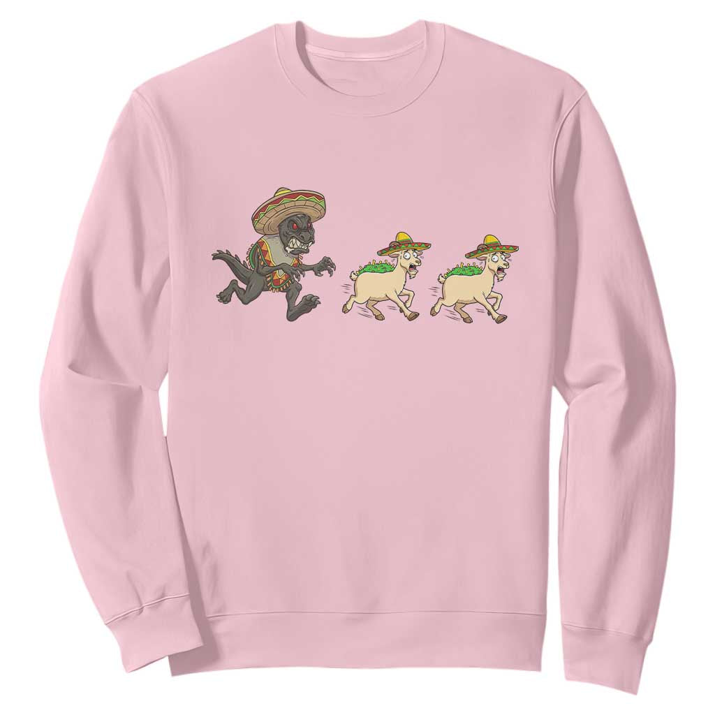 Funny Mexican Fiesta Gift Sweatshirt Chupacabra Chasing Taco Goat TS12 Light Pink Print Your Wear