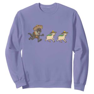Funny Mexican Fiesta Gift Sweatshirt Chupacabra Chasing Taco Goat TS12 Violet Print Your Wear