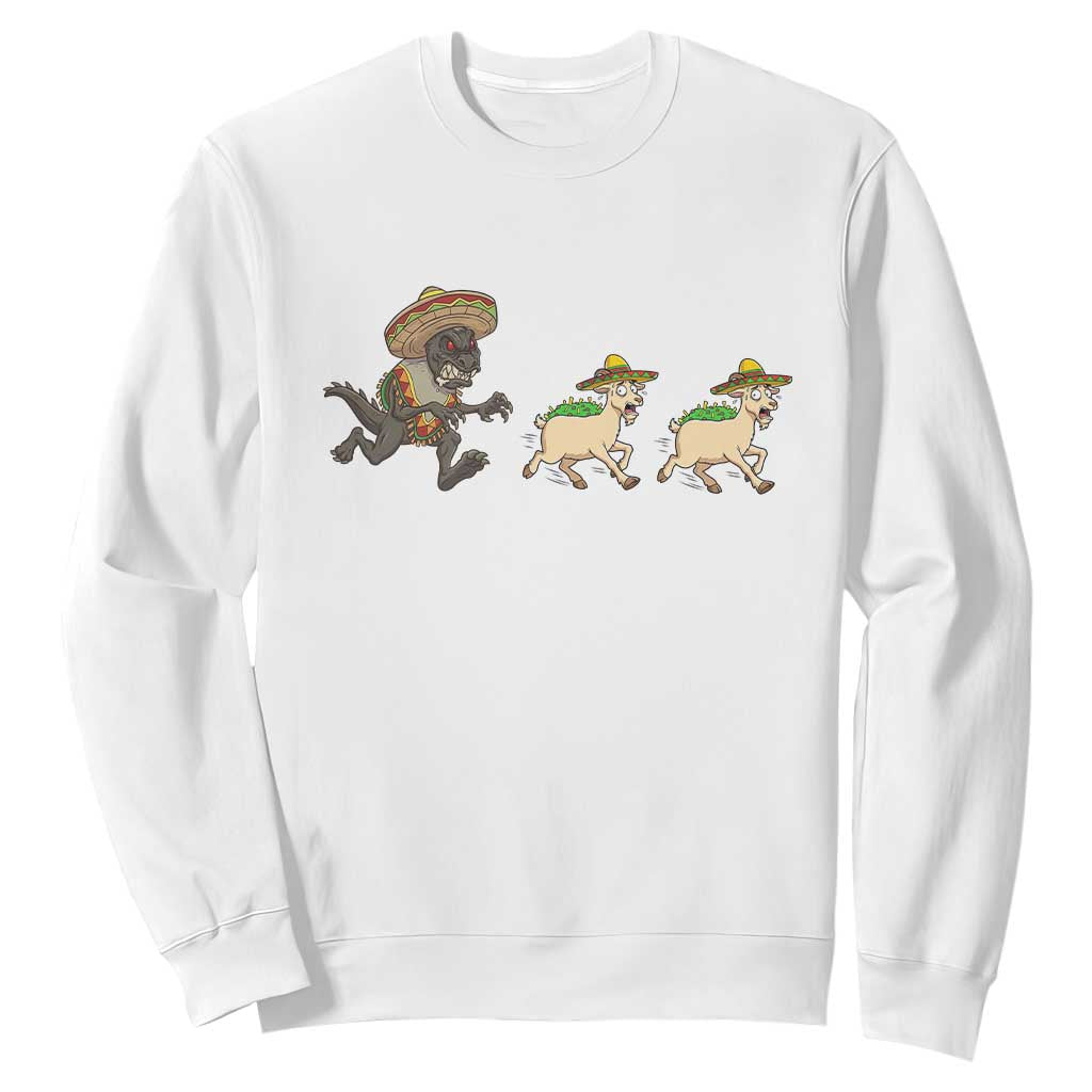 Funny Mexican Fiesta Gift Sweatshirt Chupacabra Chasing Taco Goat TS12 White Print Your Wear