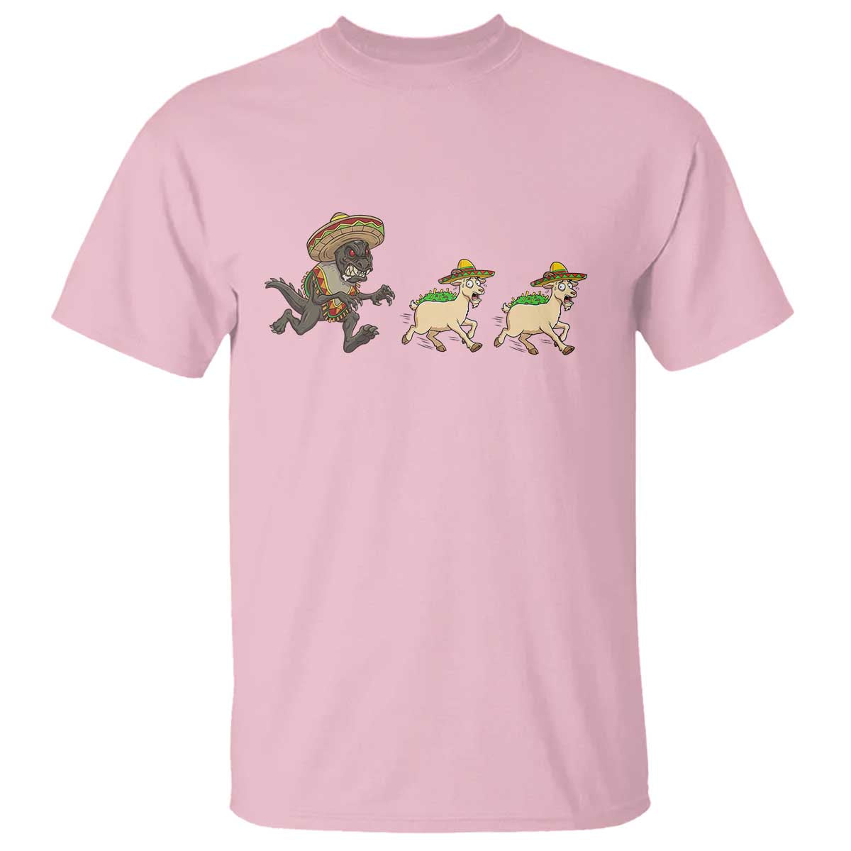 Funny Mexican Fiesta Gift T Shirt Chupacabra Chasing Taco Goat TS12 Light Pink Print Your Wear