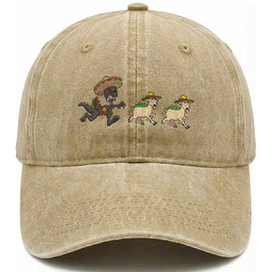 Funny Mexican Fiesta Gift Washed Cotton Baseball Cap Chupacabra Chasing Taco Goat TS12 Print Your Wear