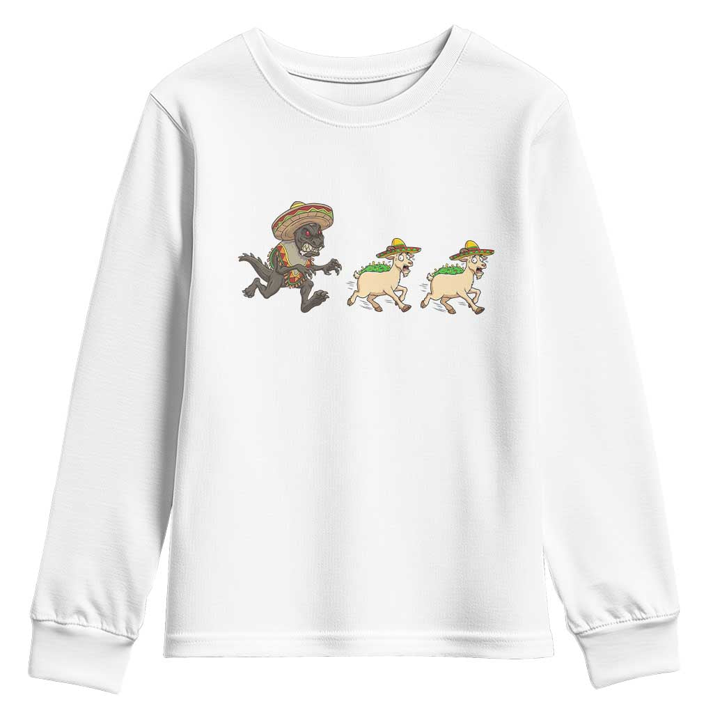 Funny Mexican Fiesta Gift Youth Sweatshirt Chupacabra Chasing Taco Goat TS12 White Print Your Wear