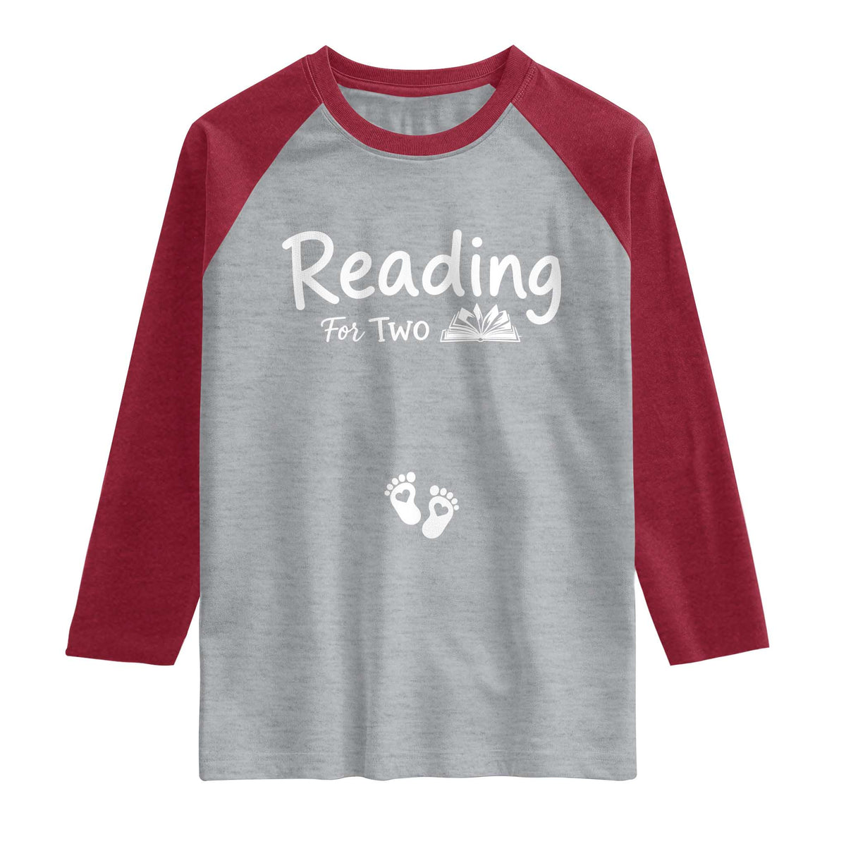 Pregnancy Announcement For Book Lovers Raglan Shirt Reading For Two TS12 Heather Gray Heather Red Print Your Wear