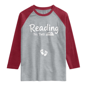 Pregnancy Announcement For Book Lovers Raglan Shirt Reading For Two TS12 Heather Gray Heather Red Print Your Wear