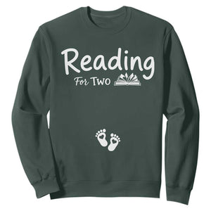 Pregnancy Announcement For Book Lovers Sweatshirt Reading For Two TS12 Dark Forest Green Print Your Wear