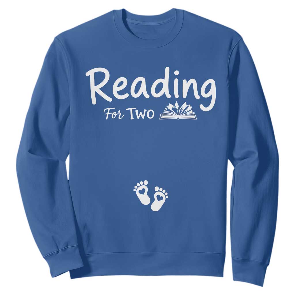Pregnancy Announcement For Book Lovers Sweatshirt Reading For Two TS12 Royal Blue Print Your Wear