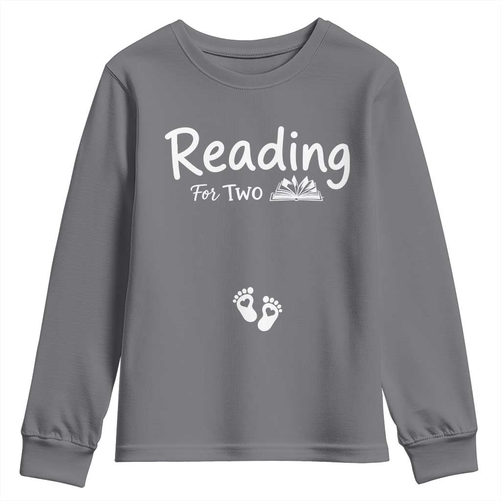 Pregnancy Announcement For Book Lovers Youth Sweatshirt Reading For Two TS12 Charcoal Print Your Wear