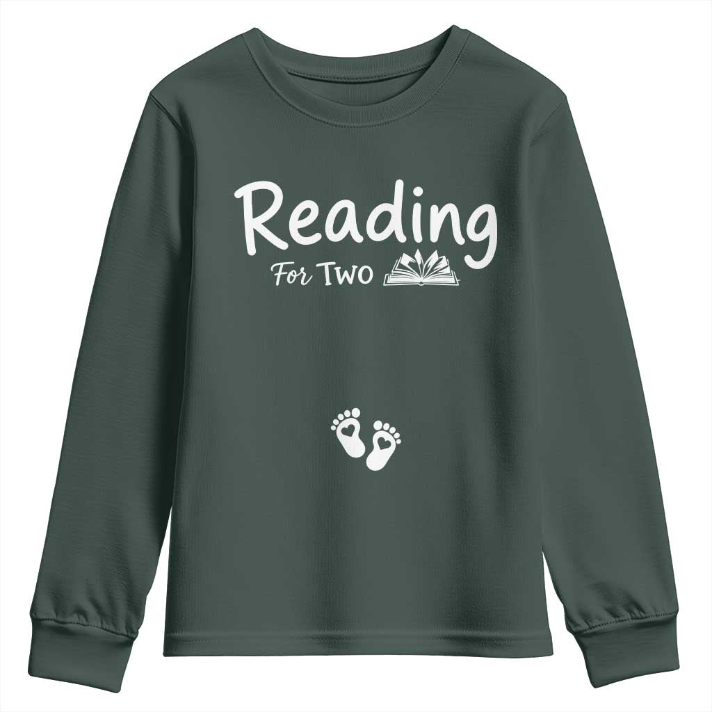 Pregnancy Announcement For Book Lovers Youth Sweatshirt Reading For Two TS12 Dark Forest Green Print Your Wear
