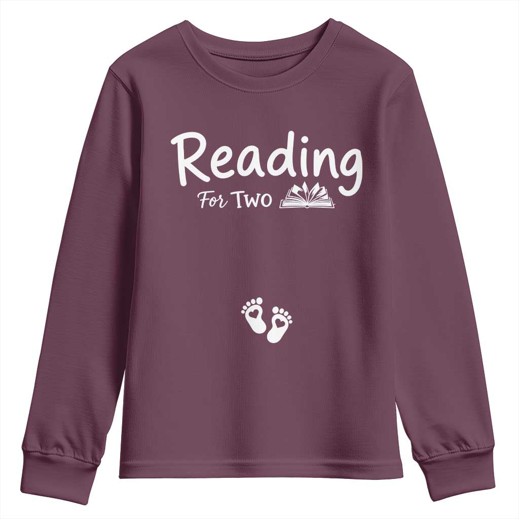 Pregnancy Announcement For Book Lovers Youth Sweatshirt Reading For Two TS12 Maroon Print Your Wear
